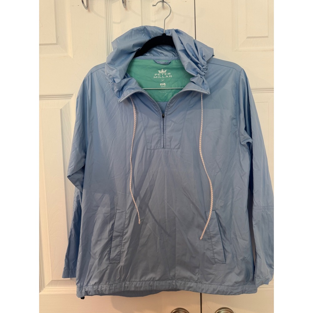 Peter Millar E4 Wind Jacket Womens Medium Blue Half Zip Hooded Anorak Coat